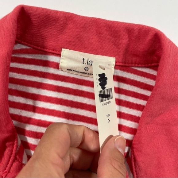 New Sample T La Long Sleeve Collared Shirt Coral Stripe - Picture 5 of 6